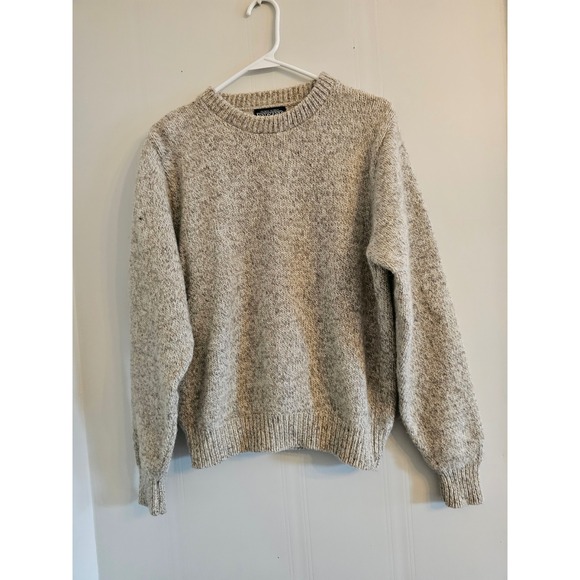Lands' End Sweaters - Lands End Vintage 90s Wool Blend Crewneck Sweater oatmeal Marled Knit Large USA